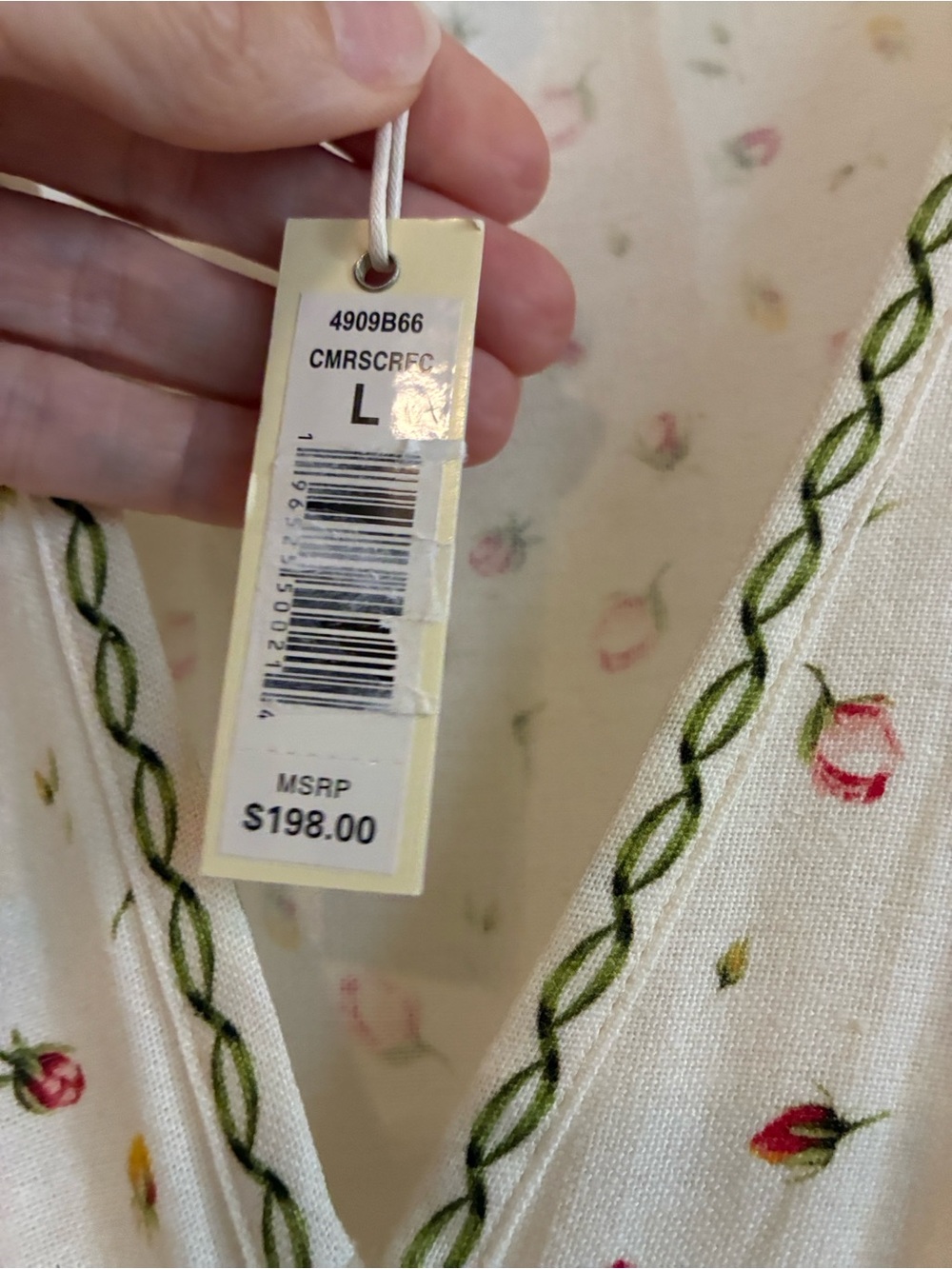Cottagecore Floral Puff Sleeve Midi Dress Cream Red Rose Bohemian Romantic NWT L - Picture 2 of 10